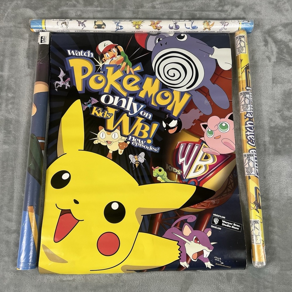 Vintage Lot Of 4 90's Pokemon Promo WB Poster And 90's Pokemon Poster NEW SEALED
